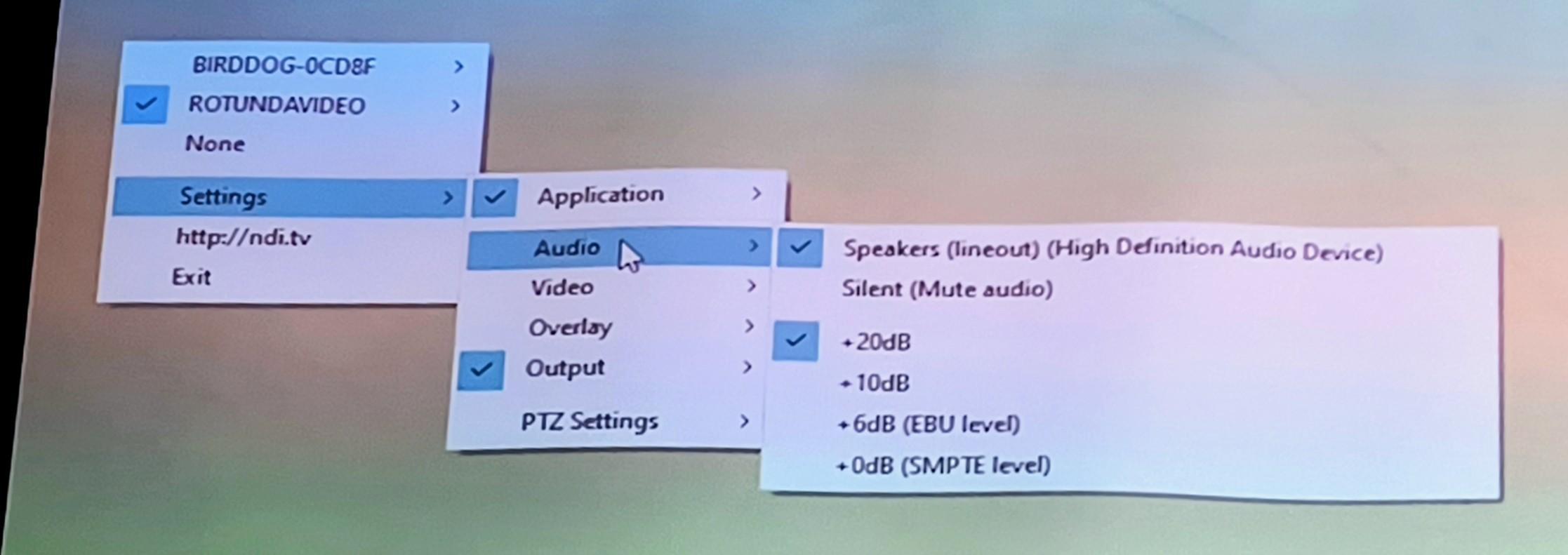 screenshot of the audio source menu
